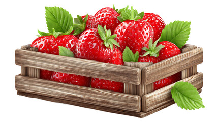 Fresh Strawberries in Wooden Crate