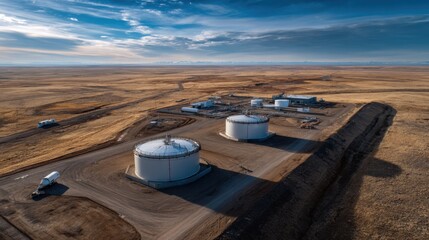 Oil storage facility operations rural area aerial view industrial environment energy sector