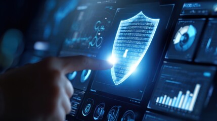 The digital shield representing cybersecurity and data protection in a modern interface.