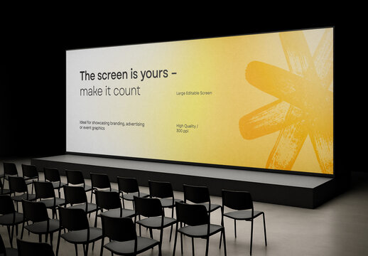 Editable Stage Screen Mockup &ndash; Angled View Display for Event Presentation, Branding, or Conference Visuals