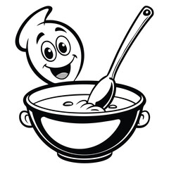 Happy Cartoon Ghost Eating Soup