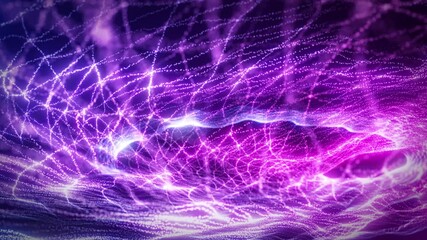 Flowing wave of glowing purple and pink particles forming a dynamic neural network. Abstract digital background perfect for tech, data, AI, or futuristic science themes. Seamless looping animation - Powered by Adobe