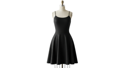 Black Spaghetti Strap Fit And Flare Dress isolated on a transparent background black dress