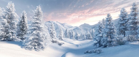 The breathtaking winter landscape of snow-covered trees and mountains.