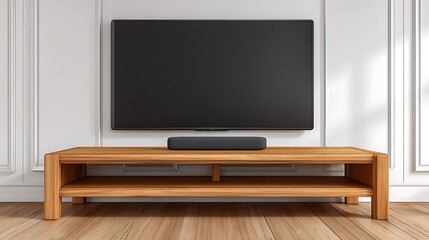 High Definition Flat Screen Television on Wooden Entertainment Center in Modern Living Room