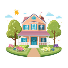 Cute House with Garden Illustration