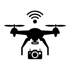 Drone with Camera and Wi-Fi Signal Silhouette Vector Icon for Aerial Photography