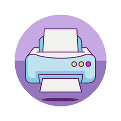 Flat Design Printer Icon in Circle for Document Printing and Technology App