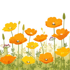 California Poppy Field Illustration in Yellow and Orange Hues
