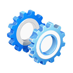 Two Interlocking Blue Gears Isometric Vector Icon for Settings and Mechanism