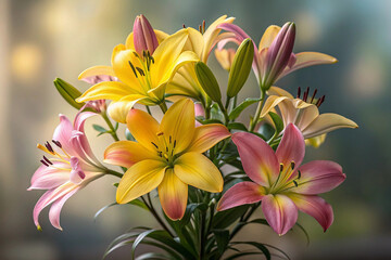 Naklejka premium Beautiful Bouquet of Colorful Lilies in Bloom
