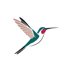 Stylized hummingbird in flight with teal body and pink wings vector