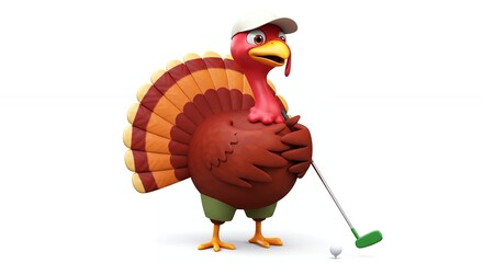 Cartoon turkey playing golf