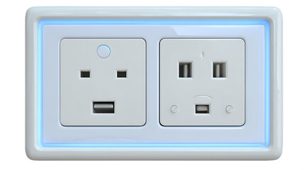 Modern White Power Outlet With Usb Charging Ports And Blue Light