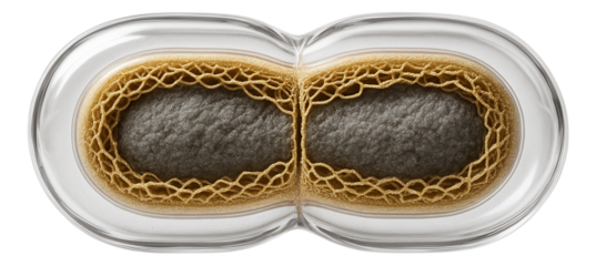 Bacterial cell wall showing peptidoglycan layer splitting during division