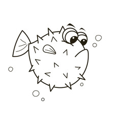 Coloring Book Pufferfish with Bubbles in Line Art