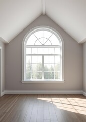Spacious empty room with large window allowing natural light and soft gray walls at a residential property Empty room interior design architecture blank design room