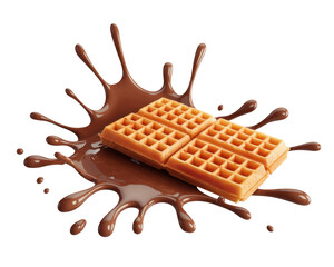 waffles with chocolate splash on transparent background