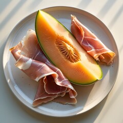 Italian prosciutto-wrapped melon served on a plate.