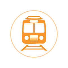 Orange train icon front view passenger rail transport commuter symbol travel mobility railway railroad graphic