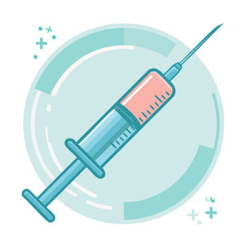 recommend clip art: Stylized medical syringe filled with liquid health vaccine shot inoculation therapy. Illustration for healthcare research or virus prevention.