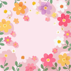 Floral Frame with Colorful Flowers and Leaves for Spring or Summer
