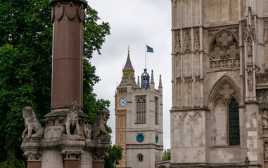 cathedral westminster abbey with big ben and St Margaret’s Church uk london