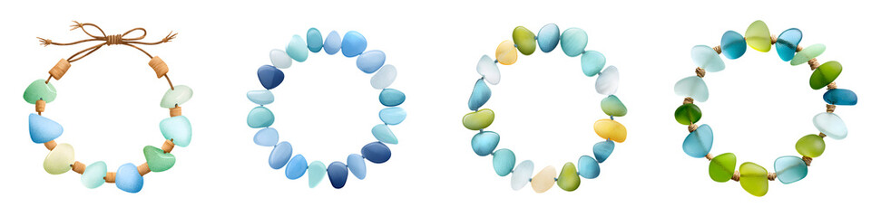 Sea Glass Jewelry - Beaded Bracelets Isolated on White
