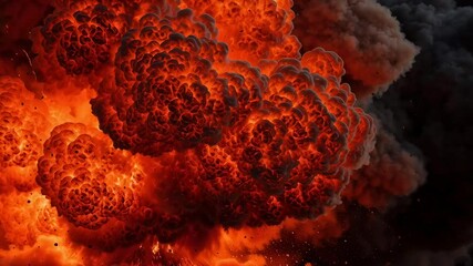 A large explosion is shown in the image, with a lot of red and orange smoke and debris. Scene is intense and chaotic, as the explosion has caused a lot of destruction and chaos - Powered by Adobe