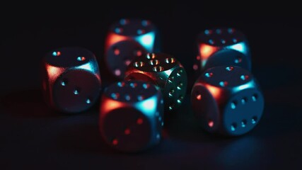 Colorful metallic dice cube on black background. - Powered by Adobe