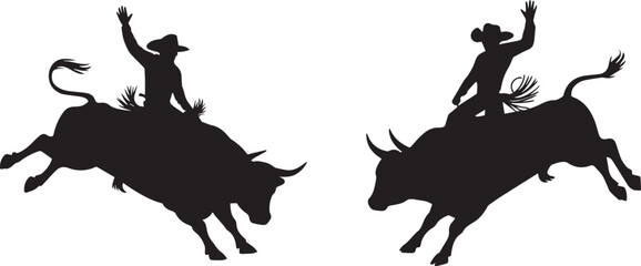 Bull Riding Cowboy Silhouette Vector Art