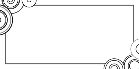 Minimalist white background with frame and gray circles in the corners.