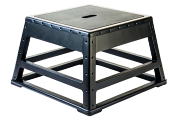 Black plastic fitness step platform for aerobic exercise and workout isolated with transparent background