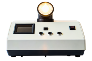 White laboratory instrument with light source for scientific analysis isolated with transparent background