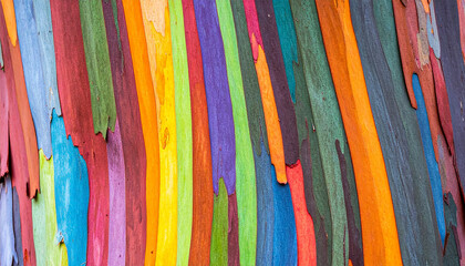 Tree bark pattern of rainbow eucalyptus with multicolored peeling layers — abstract look