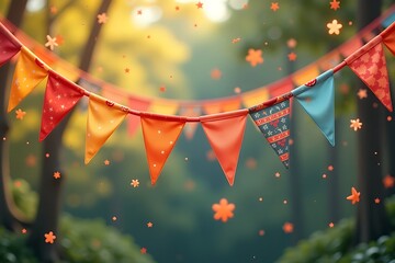 Festive Triangle Bunting with Decorative Stars in Outdoor Setting                                                                                     