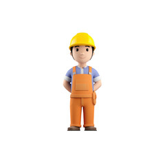 A charming cartoon construction worker, designed in a simplistic, rounded style