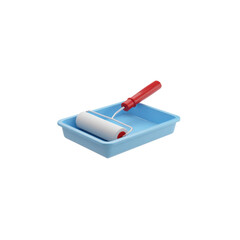 Paint roller with tray, rendered in a cartoonish style