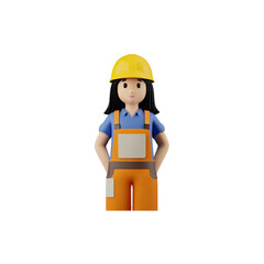 A cartoonish figure of a woman wearing construction gear