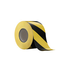 A roll of safety tape in a yellow and black diagonal stripe pattern