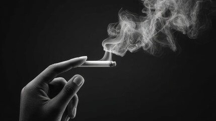 Obraz premium Cigarette smoking in hand dark setting health implications atmospheric environment upward smoke drift concept