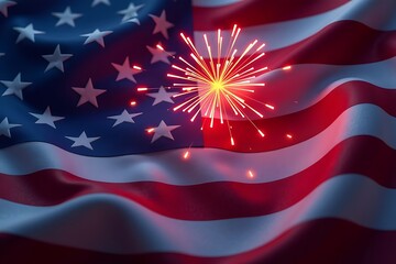 American Flag with Festive Sparkler Overlay: Patriotic Celebration, Festive Holiday, Independence Day Theme with Red, White, and Blue.                