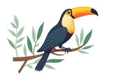 Vibrant toucan bird perched on a branch. Represents tropical wildlife, nature, or exotic animals. Colorful and striking.

