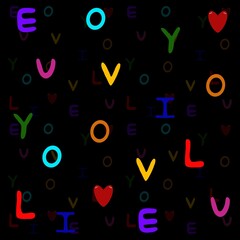 Colorful Love Layers, A vibrant digital artwork featuring the phrase “I LOVE YOU” layered in bold, colorful letters.