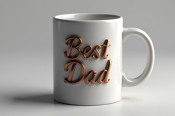 Ceramic Mug with "Best Dad" Gold Lettering: A Father's Day Gift Idea for a Birthday or Special Occasion on a Clean, Minimal Background in Close-up    