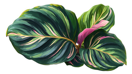 Vibrant Green And Pink Tropical Plant Leaves Illustration