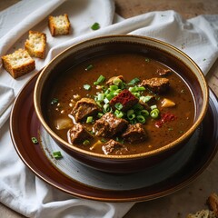 Louisiana gumbo in deep round soup plate