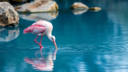 Graceful Roseate Spoonbill in Aquatic Habitat