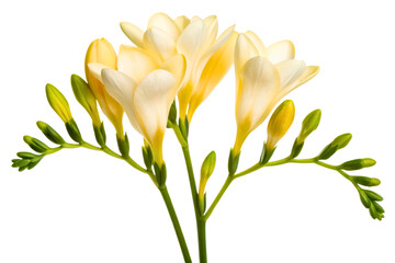 Beautiful branch of blooming yellow flowers and buds isolated with transparent background