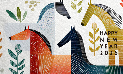 2026 年賀状素材（午年・干支・年賀状）ヨコ-2